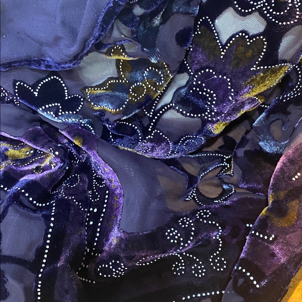 Purple Velvet Embroidered Headscarf 69 x 20 inch - Picture 3 of 7